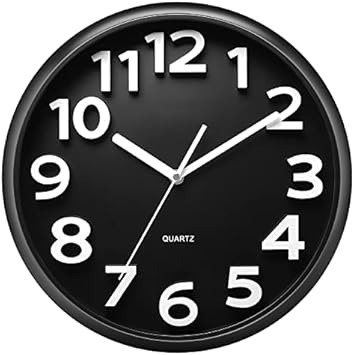 Plumeet 13'' Wall Clock, Large Battery Operated Wall Clocks Silent Non-Ticking Quartz, Modern Style Suitable for Bedroom Living Room Office Decor - 3D Numbers Display Easy to Read, Black