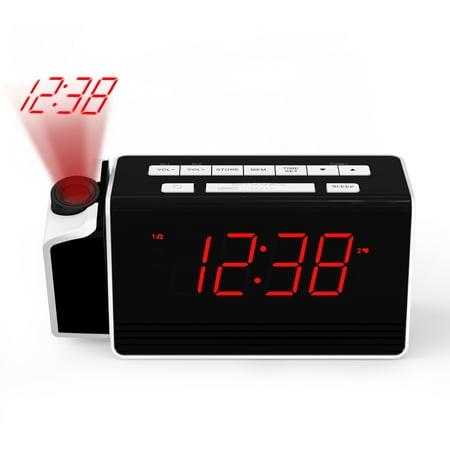 Projection Alarm Clock for Bedroom, FM Radio, Red LED Display, Dimmer, Dual Alarm, 12/24H, iTOMA