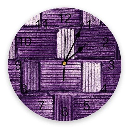 Purple Brick Mosaic Texture Print Wall Clock Art Silent Non ticking Round Watch for Home Decortaion Best Gift