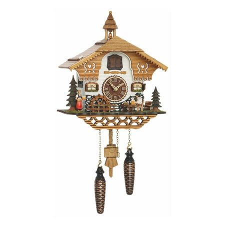 Quartz Cuckoo Clock Black Forest house with moving beer drinker and mill wheel, with music TU 4214 QM