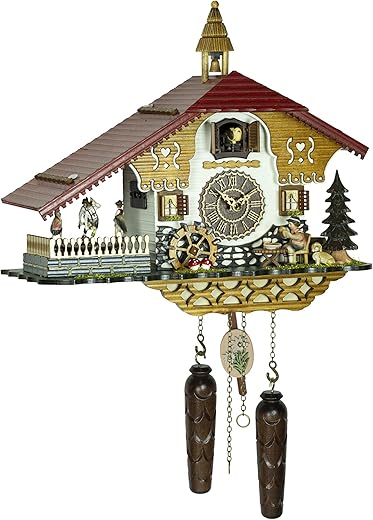 Quartz Cuckoo Clock Black Forest House with Music and Dancers, Beer Drinker TU 4250 QMT HZZG