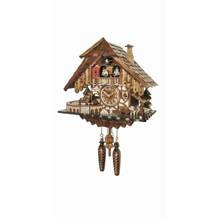 Quartz Cuckoo Clock Black forest house with music, dancers and moving train EN 48710 QMT