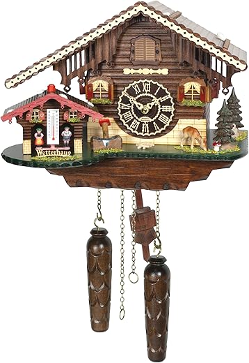 Quartz Cuckoo Clock Swiss House with Weather House and Music