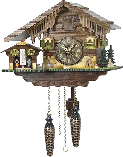 Quartz Cuckoo Clock Swiss House with Weather House TU 415 Q