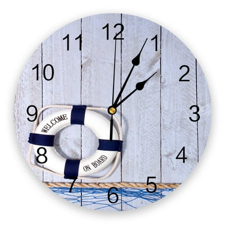 Retro Lifebuoy Fishing Net Plank rative Round Wall Clock Custom Design Non Ticking Silent Bedrooms Large Wall Clock