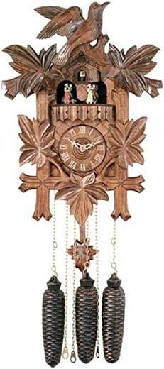 River City Clocks 16" Eight Day Mechanical Musical Cuckoo Dancers, Five Hand-Carved Birds and Maple Leaves Wall Clock, Brown