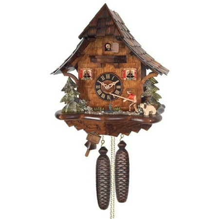 River City Clocks Eight Day Cuckoo Clock Cottage - Fisherman Raises Fishing Pole