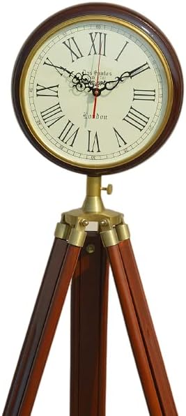 Royal Collection Antique Victorian London Vintage Style Table & Floor Clock with Adjustable Wooden Tripod Stand ( 60 inch) for Home & Office Decor Brown