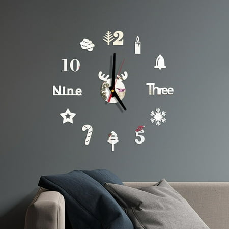 Ruimatai 2023 Holiday Decorations Christmas Indoor Wall Clock 3D Mirror Surface Sticker Home Office Decor Clock