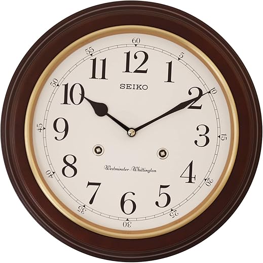 Seiko 12 Inch Grain Finish Wall Clock with Numerals and Dual Quarter Hour Chimes