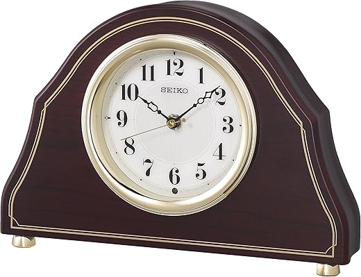 Seiko BZ239B Clock Table Clock, Radio Waves, Analog, Wooden Frame, Dark Brown, Wood Grain, Pattern, Dark Brown, Wood