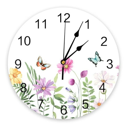 Spring Flower Plant Leaf Butterfly Clocks Wall Home Decor Modern Kitchen Room Bedroom Living Room Decor Wall Clock