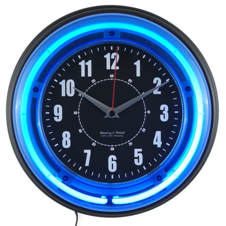 Sterling and Noble 11 Vibrant Blue Neon Analog Wall Clock