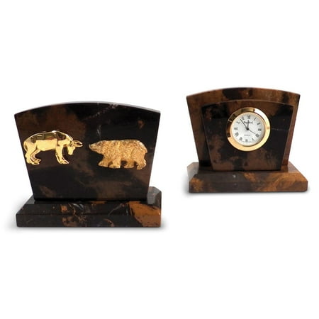 Stock Market Tiger Eye Marble Gold-plated Accents Quartz Clock/Letter Rack QGM21430