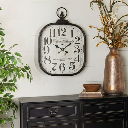 Studio 350 Black Metal Distressed Pocket Watch Style Wall Clock with Ring Finial