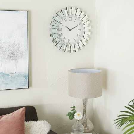 Studio 350 Silver Glass Mirrored Starburst Wall Clock