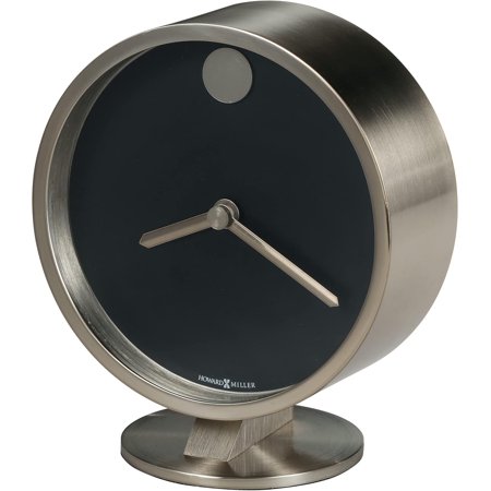 Table Clock 645-821– Spun Nickel Finish, Brushed Nickel Base Plate, Matte Black Dial, Nickel Hands, Modern Home Décor, Quartz Movement