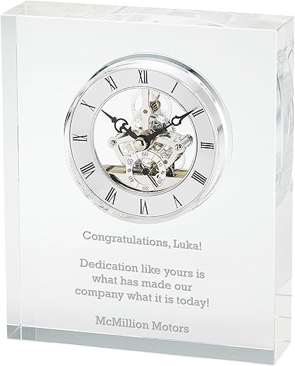 THINGS REMEMBERED Engraved Crystal Skeleton Desk Clock (Free Customization)