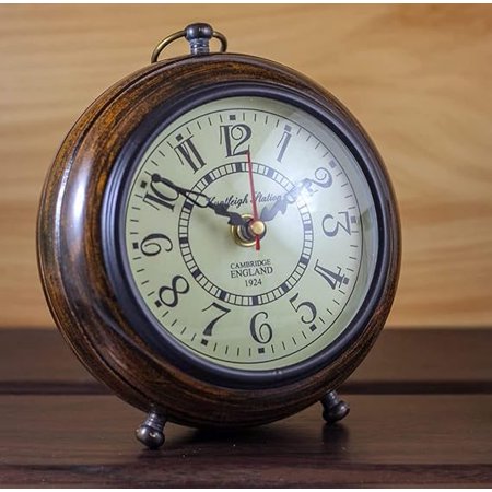 Thomson Handicraft Handmade Antique Wooden Table Top Clock Desk Clock Nautical Style Roman Number Home & Office Study Living Room Decoration Gift Item (Brown)