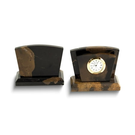 Tiger Eye Marble Gold-plated Accents Quartz Clock and Letter Rack Set QGM21421