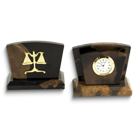 Tiger Eye Marble with Gold-plated Legal Emblem Letter Rack and Quartz Clock Set QGM21448