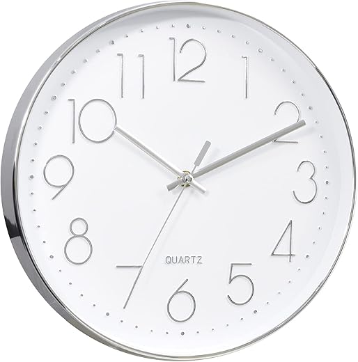 Tosnail 12 Inches Round Silent Non Ticking Quartz Wall Clock - Elegant Silver Frame