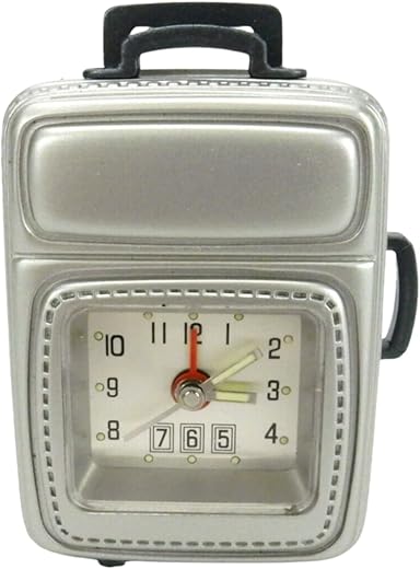 Travel Alarm Clock - Silver and Black Replica Rolling Luggage with Wheels - Portable Mini Clock for Travelers, Backpackers, and On-The-Go Individuals