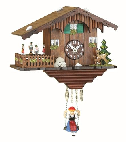 Trenkle Kuckulino Black Forest Clock Swiss House with Quartz Movement and Cuckoo Chime, Turning Dancers TU 2019 SQ