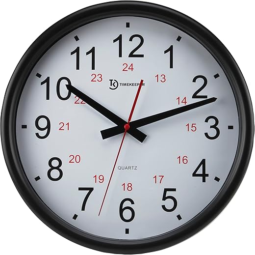 Tuxedo 24 Hour Flat Glass Lens and White/Red/Black Numbers, 14-Inch Clock,OP201