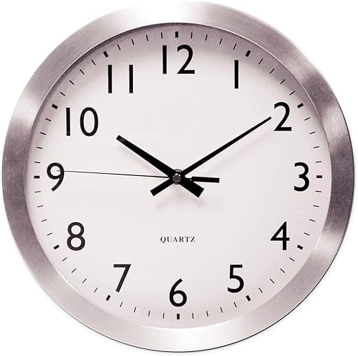 Universal UNV10425 12 in. Overall Diameter Brushed Aluminum Wall Clock - Silver Case