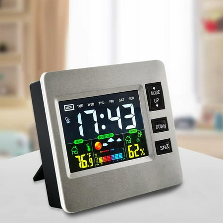 Usmixi Digital Alarm Clock With LCD Weather Display Temperature Humidity Screen Snooze Alarm Electronic Time Management Reminder, Luminous Color Screen Multi-function Electronic Clock