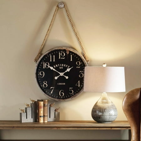 Uttermost 06428 Bartram Vintage Antique 23' Round London Rope Hung Wall Clock - Black