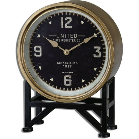 Uttermost Shyam Transitional Iron Glass and MDF Table Clocks in Black/Brass