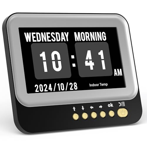 Vicsoon 7 Inch Alarm Clock with Day and Date - 15 Alarm Options, Level 4 Auto Dimmable Display, Digital Calendar Clock Dementia Alzheimers Clock with Extra Large Display