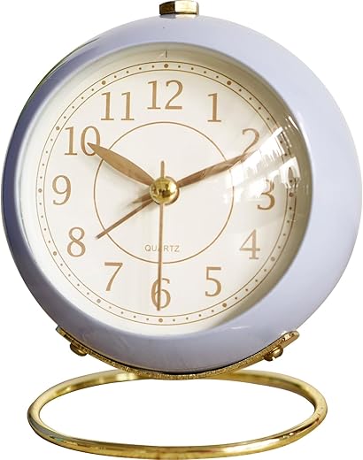 Vintage Alarm Clock, Non Ticking, Silent Bedside Clock with Loud Alarm for Heavy Sleepers, Cute Decor and Gifts, Battery Opreated Quartz Clock, Blue