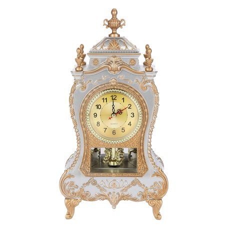 Vintage Desk Clock, European-Style Table Clock Wall Clock with Ornate Details and Vintage Finish, Antique Mantel Clock f-White