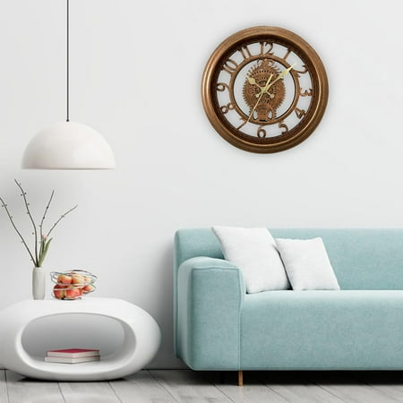 Vintage Industrial Clock,11 Inch Round 3D Hollow Retro Rustic Battery Operated Non-Ticking Large Art Home Decoration for Living Room Antique Copper