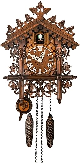 Vintage Quartz Cuckoo Clocks for Wall 17.72in, Cuckoo Wall Clock, Cuckoo Clock Traditional Chalet Forest House Clock Handcrafted Wooden Wall Pendulum Quartz Clock, Grandfather Clock (B)