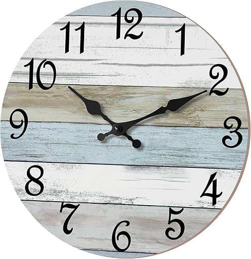 Wall Clock - 18 Inch Larger Silent Non Ticking Wall Clocks Battery Operated, Wooden Rustic Farmhouse Clock Decorative for Living Room, Kitchen (Blue)