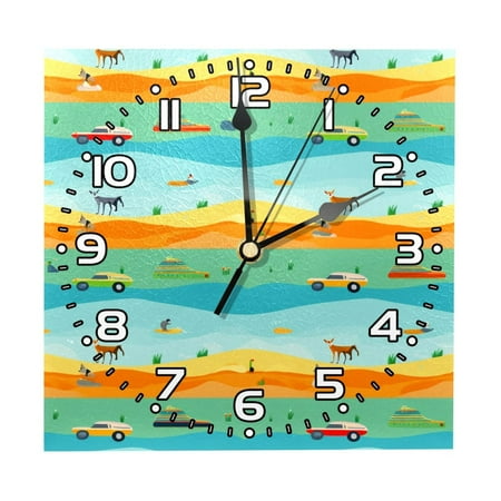 Wall Clock Clocks for Living Room Battery Operated Square Silent Clock 7.87 in Blue Yellow Green Striped Fox