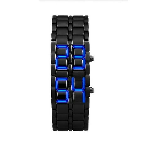 Wall Clock Roman Numerals Lava Iron Black Bracelet LED Japanese Inspired Watch BLUE