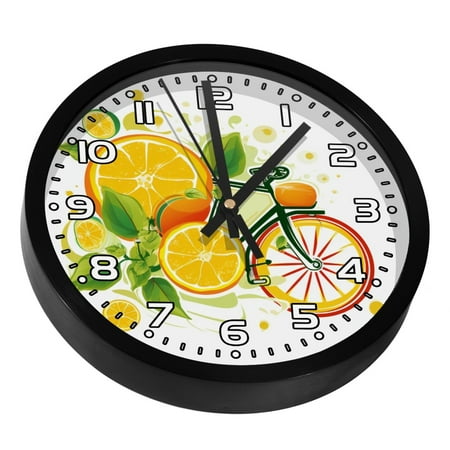 Wall Clocks Battery Operated Modern Clocks Round Silent Clock 9.8 in Bike Wheels Lemon and Orange