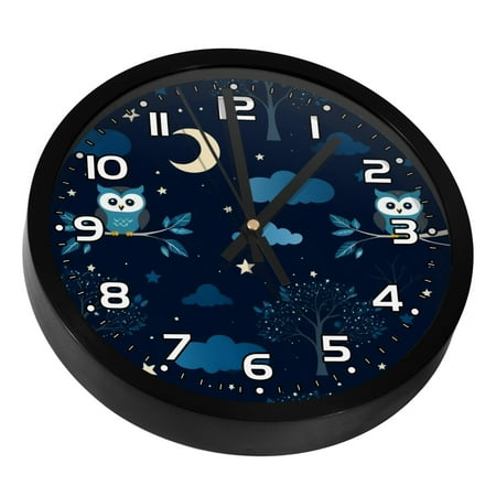 Wall Clocks Battery Operated Modern Clocks Round Silent Clock 9.8 in Night Forest Owl Decorations