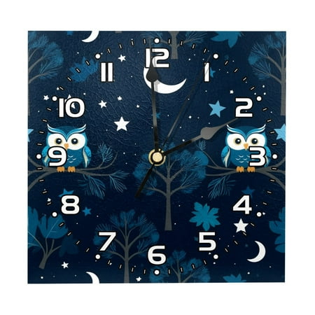 Wall Clocks Battery Operated Modern Clocks Square Silent Clock 7.87 in Night Forest Owl Decorations