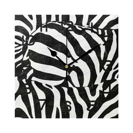 Wall Clock Square Silent Non-Ticking Zebra Texture Retro Battery Operated Clock 7.78 inch Home Kitchen Office Decoration