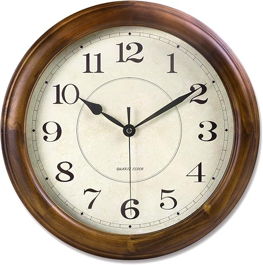 Wall Clock Wood 14 Inch Silent Wall Clocks Large Decorative Battery Operated Non Ticking Analog Retro Clock for Living Room, Kitchen, Bedroom