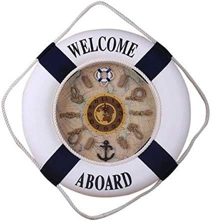 Wall Hanging Clock Nautical Coast Life Buoy Ring Clock Wall Door Hanging Plaque for Bedroom Living-Room Bar - Blue