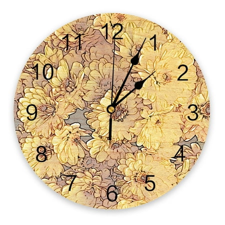 Watch Table Clocks Mural Printed Clock Round Digital Room Living Decor Wall Clock Wall Mute PVC Flower Plant Retro Dahlia