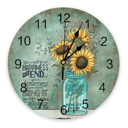 Watch Table Clocks Mural Printed Clock Round Digital Room Living Decor Wall Clock Wall Mute PVC Bottle Blue Flower Farm Retro