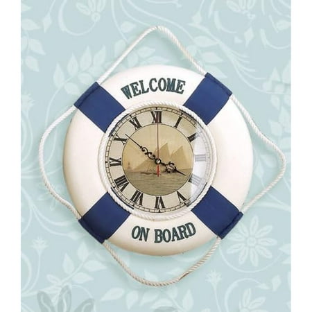 Welcome On Board Life Ring Clock with Sailboat Scene